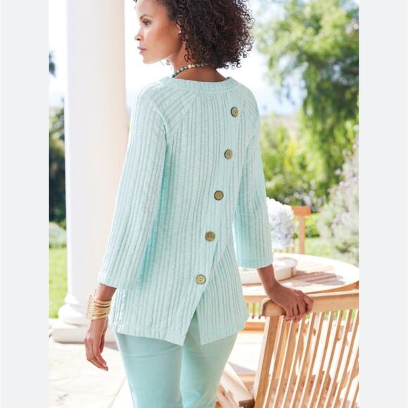 Softsurroundings Womens Seaside Inspired | Goldie Tunic Top Fair Aqua - Picture 9 of 9